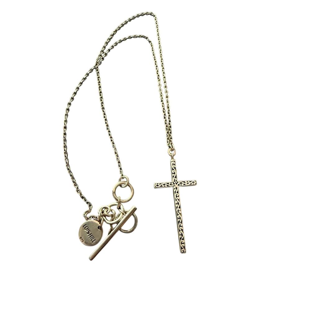 Lois Hill 925 Sterling Silver Cross Pendant Toggle Chain Necklace